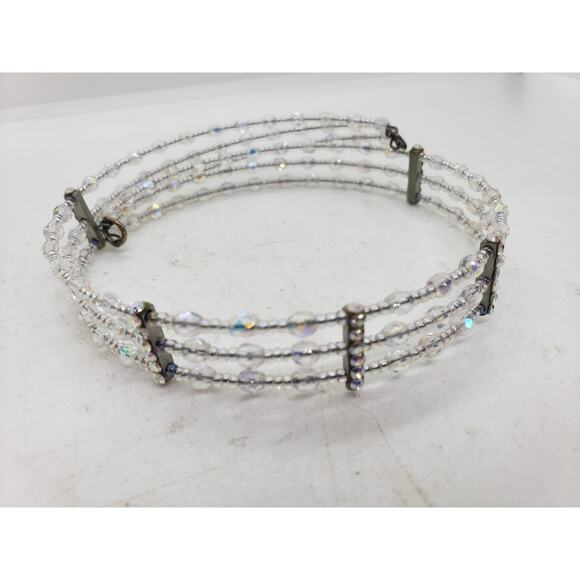 Vintage Aurora Borealis AB Crystal 3 Strand Choker Necklace Rhinestone - Picture 6 of 7
